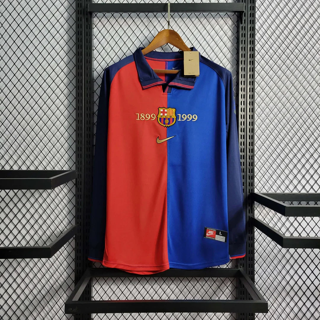 1999-2000 Retro Barcelona 100th Anniversary Home Jersey Long Sleeve